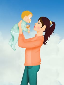illustration of mother and baby