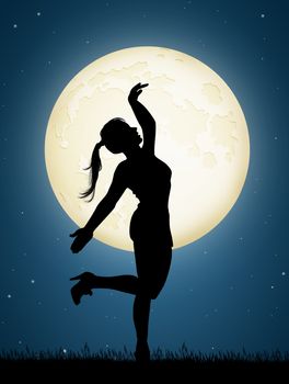 illustration of girl dancing in the moonlight