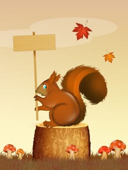 illustration of squirrel on trunk