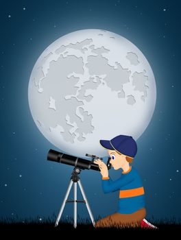 illustration of child look in the telescope