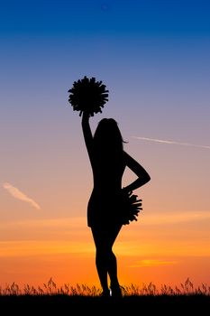 illustration of cheerleader silhouette at sunset