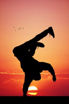 illustration of breakdance performer at sunset