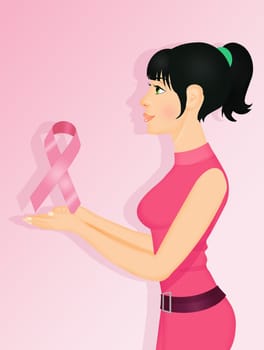 illustration of woman with pink ribbon