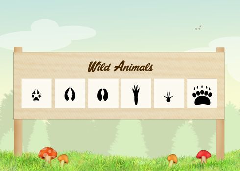 footprints of wild animals in the forest