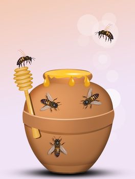 illustration of bees on the honey jar