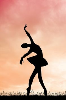 illustration of girl dancing ballet at sunset