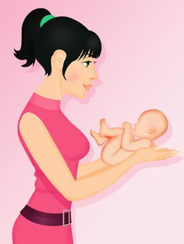 illustration of woman with baby born in her hands
