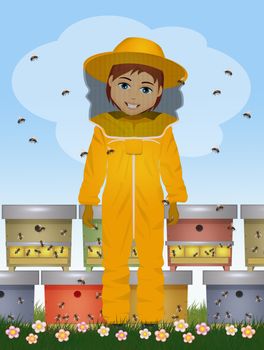 funny illustration of beekeeper man