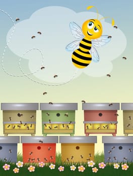 illustration of bees in the cells