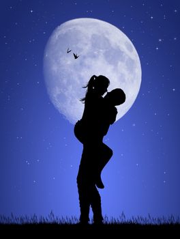 illustration of boyfriends kissing in the moonlight