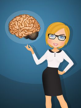 illustration of girl with brain