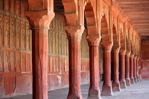 The pillars and arches in an ancient fort in the design of the traditional Islamic architecture.