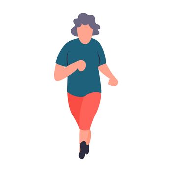 Senior sportswoman running. Old woman jogging. Recreation and leisure senior activities concept. Cartoon elderly female character