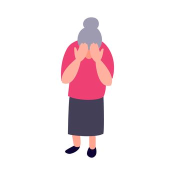 Lonely sad old woman. Mature woman crying covering her face with her hands. Mental health senior problems and psychology help concept