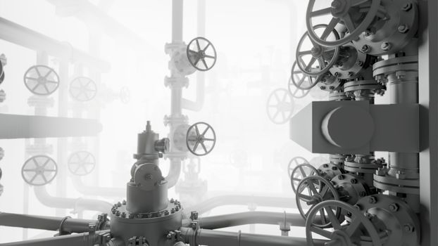 Abstract Industrial Equipment with smoke or fog. 3D illustration