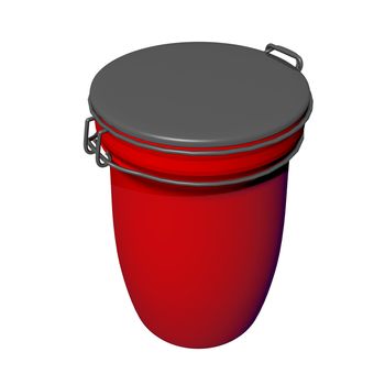 Red and grey jar with lid lock, 3D illustration, isolated against a white background