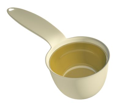Yellow or gold kitchen measure tool, 3d illustration, isolated against a white background