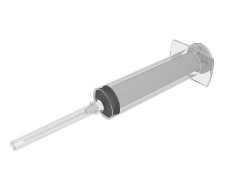 Plastic medical syringe, 3d illustration, isolated against a white background