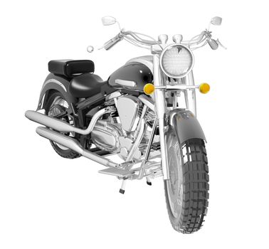 Classic black leather and chrome motorbike or moto, isolated against a white background. 3D illustration