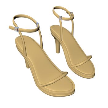 Brown stilleto heels or high heels shoe with ankle strap, 3D illustration, isolated against a white background
