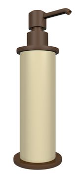 Bronze and cream colored lotion or soap dispenser with a pump, isolated against a white background. 3D illustration