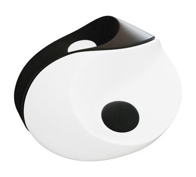 A black and white ying yang symbol as complementary sofa or seats, in leather, isolated against a white baground.