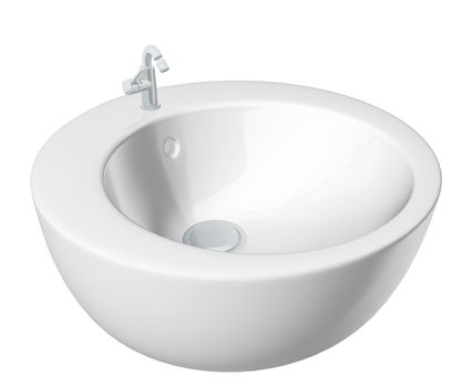 Modern round washbasin or sink, cream colored, isolated against a white background.