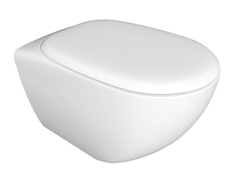 Modern white ceramic and acrylic toilet bowl and lid, isolated against a white background. 3D illustration