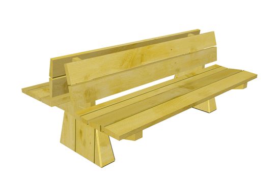 Double wooden park bench, 3d illustration, isolated against a white background