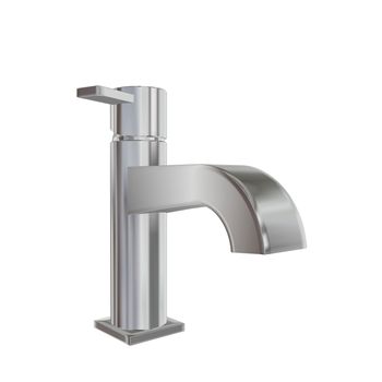 Modern faucet with chrome or stainless steel finishing, 3d illustration, isolated against a white background. Kitchen fixtures.