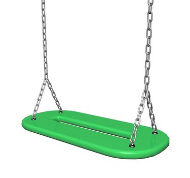 Green  plastic swing with chains, 3d illustration, isolated against a white background