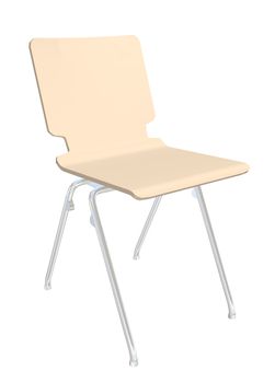 Stackable plastic chair, cream, metal legs,  3D illustration, isolated against a white background.