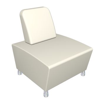 All-leather chair, white, metal feet,  3D illustration, isolated against a white background.