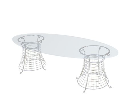 Clear glass oval dining table, with metal base, 3D vector illustration