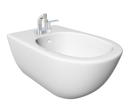 Round bidet design for bathrooms. Type of sink intended for washing the genitalia, inner buttocks, and anus. 3D illustration, isolated against a white background.