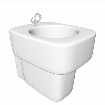 Round bidet design for bathrooms. Type of sink intended for washing the genitalia, inner buttocks, and anus. 3D illustration, isolated against a white background.