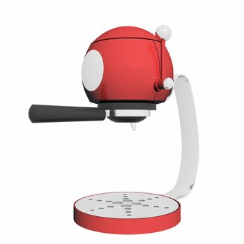 Red and chrome single espresso coffee machine, 3D illustration, isolated against a white background