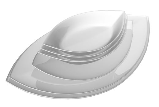 Leaf shaped ceramic serving dishes, 3D illustration, isolated against a white background