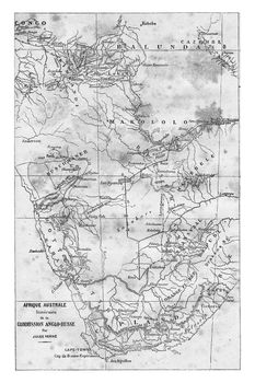 Map of Southern Africa, vintage engraved illustration. Jules Verne 3 Russian and 3 English, 1872.
