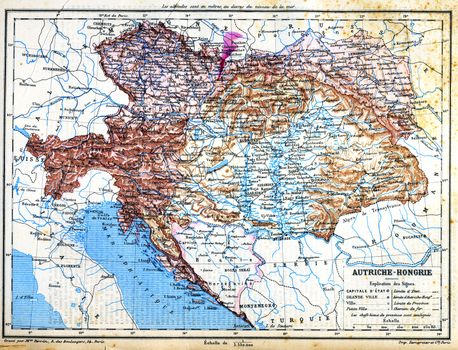 The map of Austria-Hungary with explanation of signs on map.