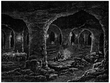 The Triassic formation, Wieliczka salt mines in Poland, vintage engraved illustration. Earth before man – 1886.