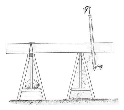 Wood flow of operation by the saw long, vintage engraved illustration.
