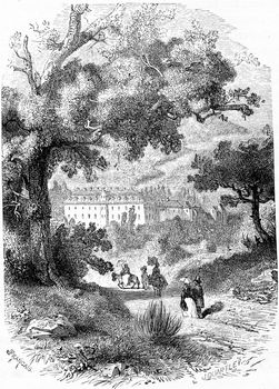 Castle of the Grand Duke in Baden, vintage engraved illustration. From Chemin des Ecoliers, 1861.
