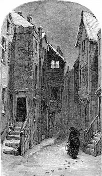 The former Judengasse, vintage engraved illustration. From Chemin des Ecoliers, 1861.
