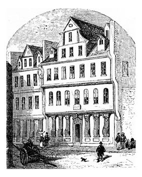 The Goethe House, vintage engraved illustration. From Chemin des Ecoliers, 1861.
