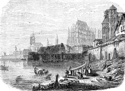 Cologne, vintage engraved illustration. From Chemin des Ecoliers, 1861.
