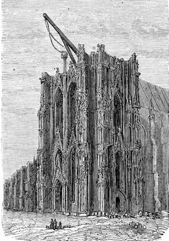 Cologne Cathedral, Cologne, vintage engraved illustration. From Chemin des Ecoliers, 1861.
