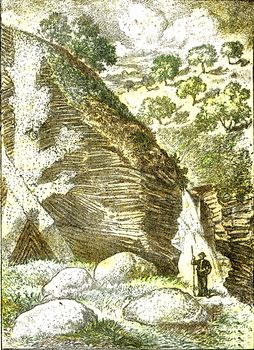 State of a hollow valley in the schists and primitive granites of the central plateau of France, vintage engraved illustration. From Natural Creation and Living Beings.

