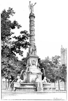 Fontaine du Palmier, Place du Chatelet, vintage engraved illustration. Paris - Auguste VITU – 1890.