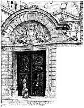 Portal hotel Holland, vintage engraved illustration. Paris - Auguste VITU – 1890.